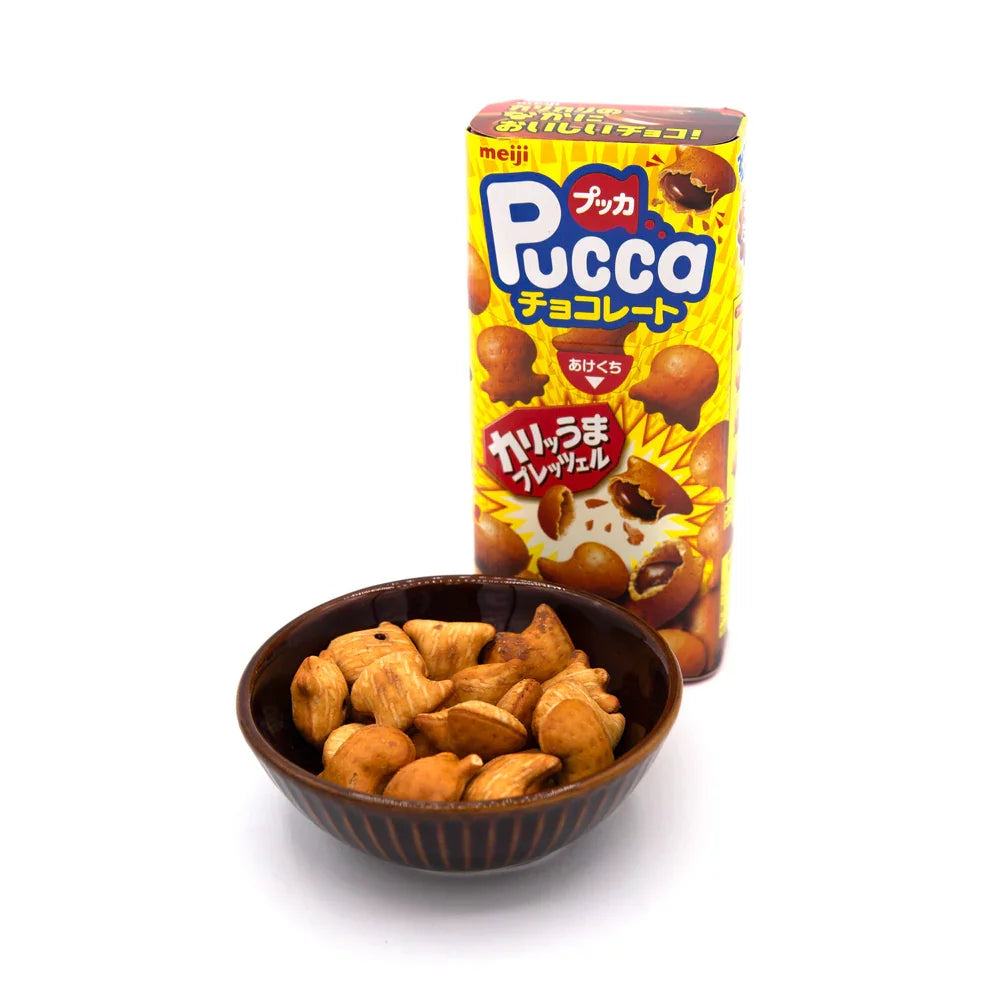 Meiji Pucca Chocolate Filled Crunchy Pretzel Snack 39g (Pack of 5)