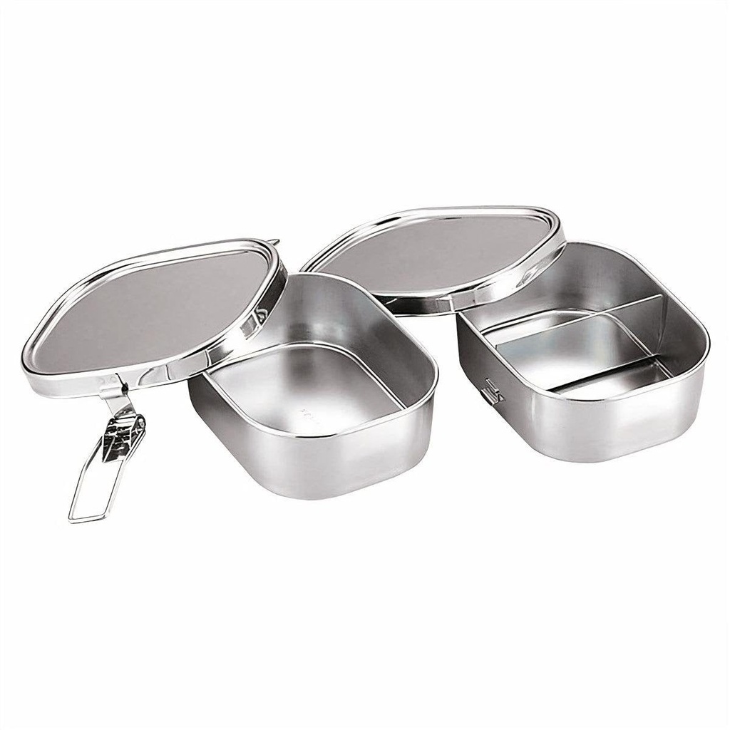 Aizawa Rectangular Two-Tier Lunch Box Stainless Steel Bento Box 720ml