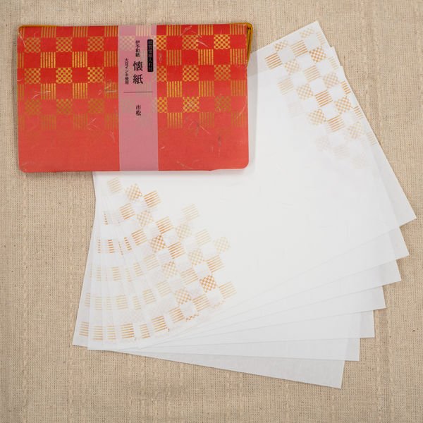 Kamiiso Kimono Checkered Pattern Kaishi Iyo Washi Paper & Case Set