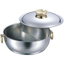 Two Section Shabu Shabu Pot With Lid & Brass Handles 25cm